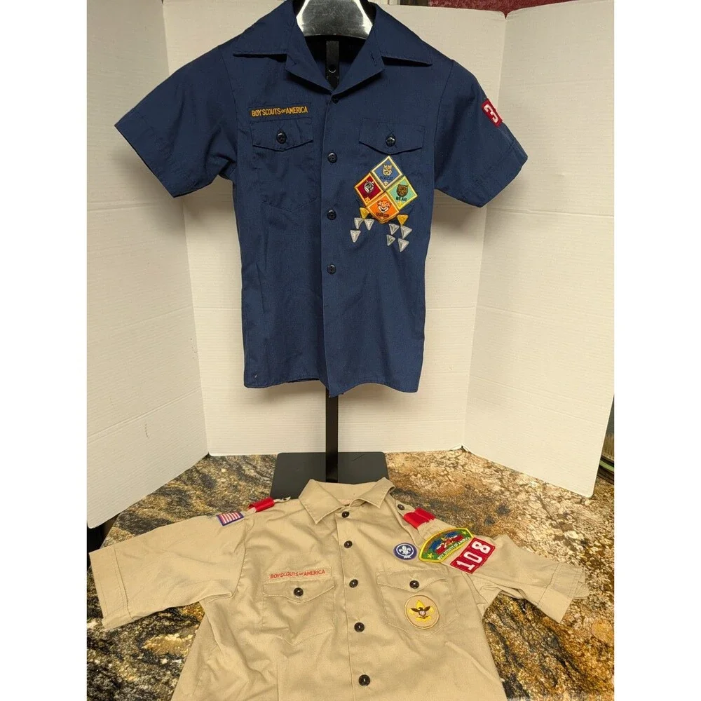 Vintage 70s Boy Scouts of America Boys Medium & Large BSA Uniform Button Up